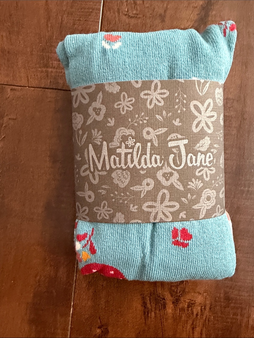 Matilda Jane Aqua Floral Ankle Socks with Red Accents